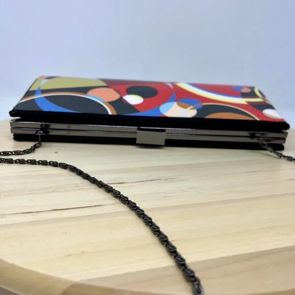 KAREN MARIE Colorful Abstract Clutch Bag with Chain - Picture 11 of 16